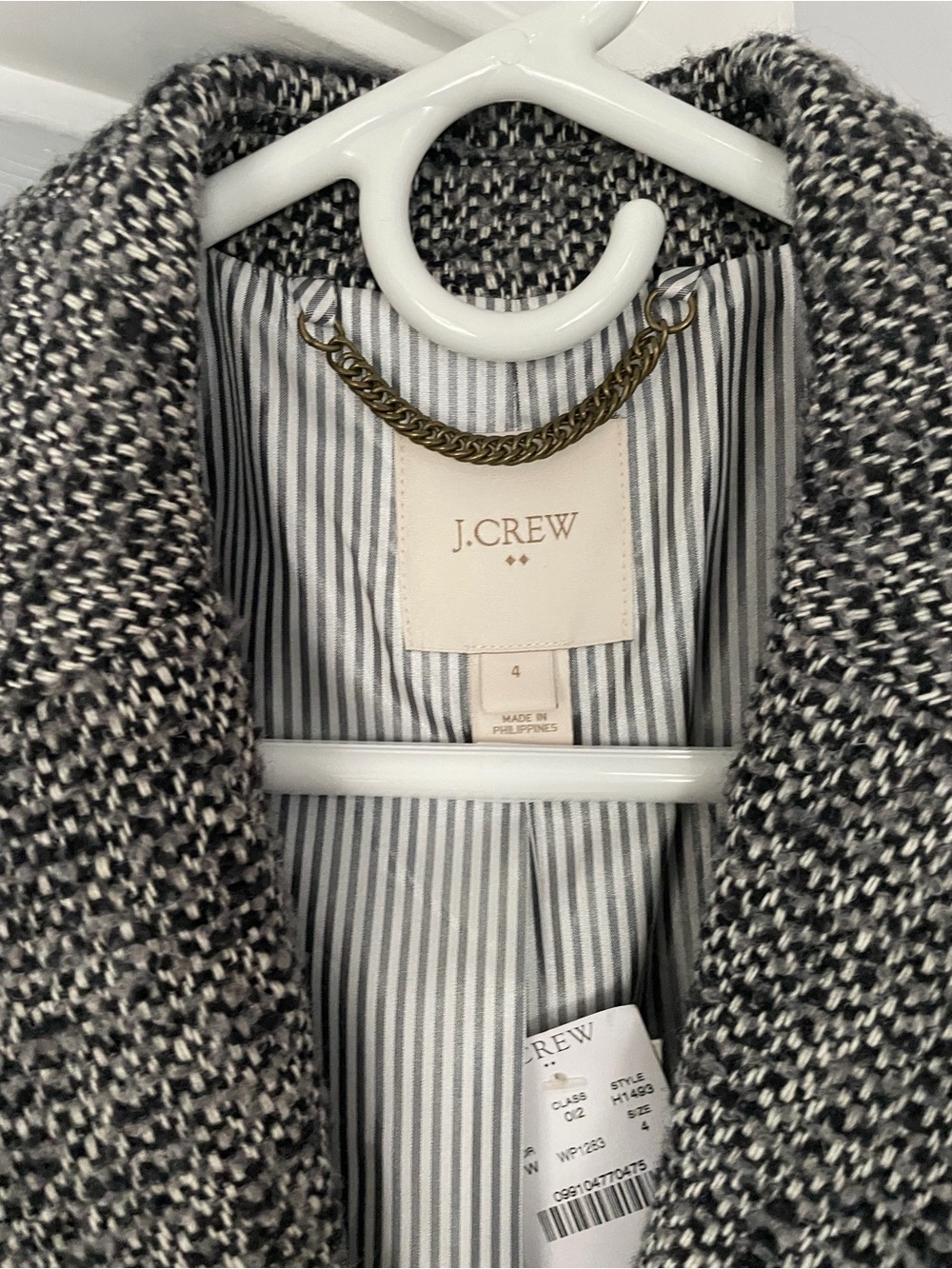 J. Crew tweed top coat size 4 gray black H1493 lined collared nwt - Picture 3 of 11